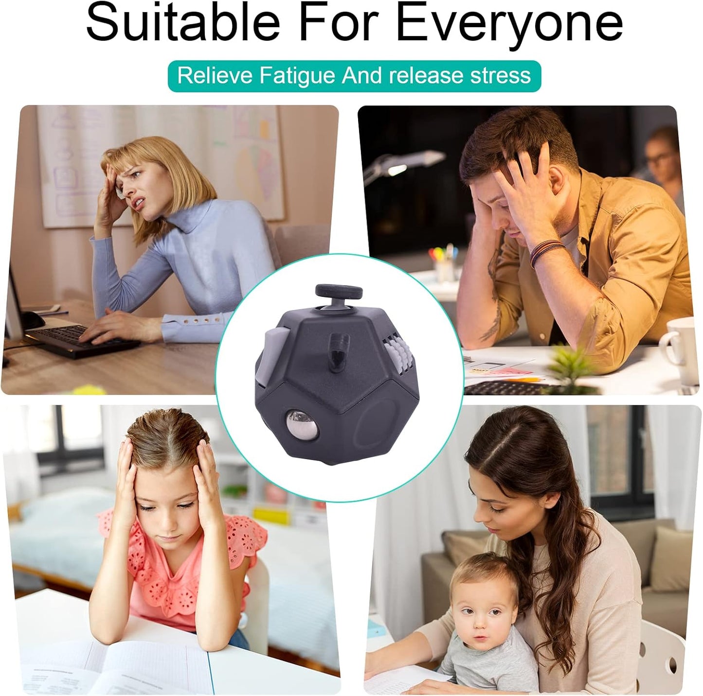 Mini Fidget Toys,12 Sided Cube Toys Relief Stress,Anxiety, Depression,Autism for Kids Adults Improve Focus and Kill Time (Black)