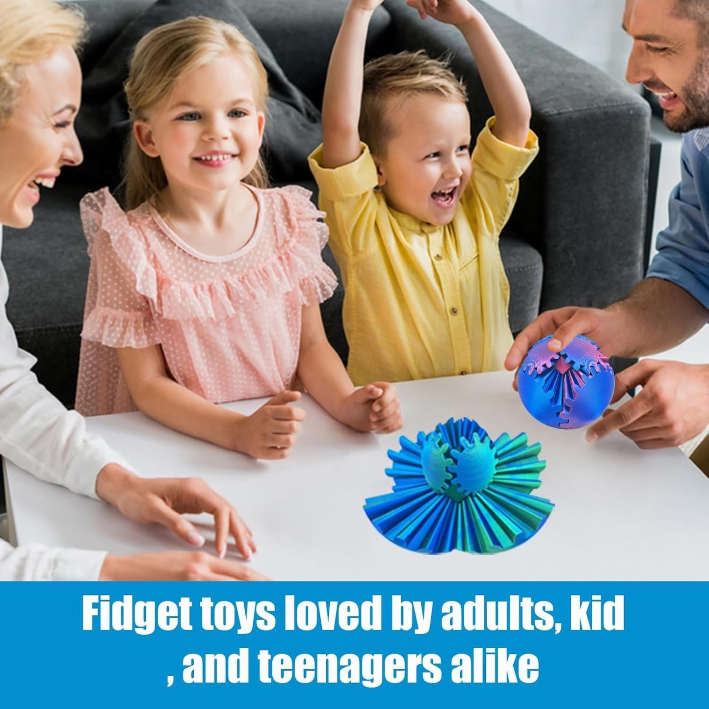 Gear Ball 3D Printed Gear Ball Spin Ball OR Cube Fidget Toy - Perfect for Stress and Anxiety Relaxing Fidget Toy, Desk Toy - Ideal for Sensory Needs and Autism (Blue Green)