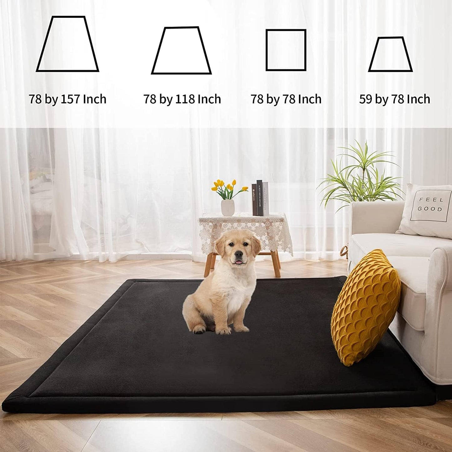 MAXYOYO Baby Play Mat, 1.2" Thick Memory Foam Soft Padded Carpet with Non-Slip Backing, 3x5 ft Japanese Tatami Rug Living Room for Kids, Toddler, Children, Nusery(Black)