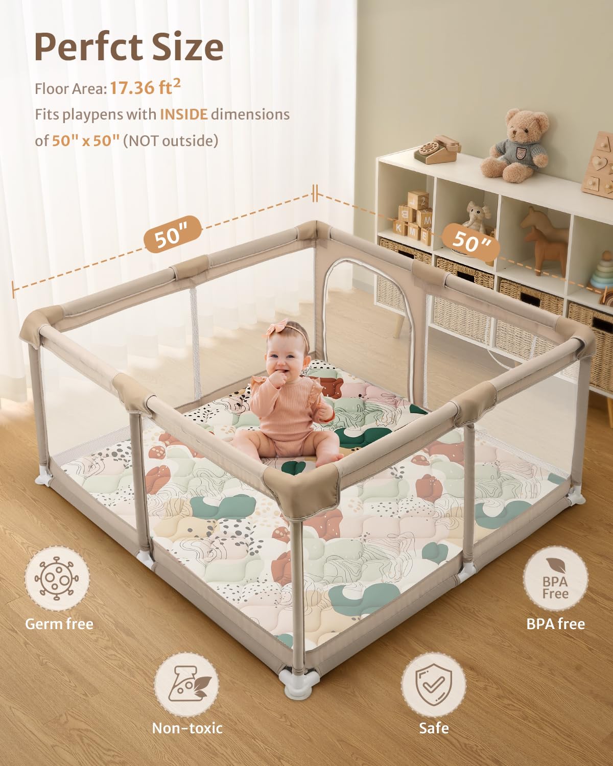 Blissful Diary Baby Play Mats for Floor, 50x50 Inch Crawling Mat for Playpen, Thicken Padding Foam Playmats for Babies and Toddlers, Modern Abstract