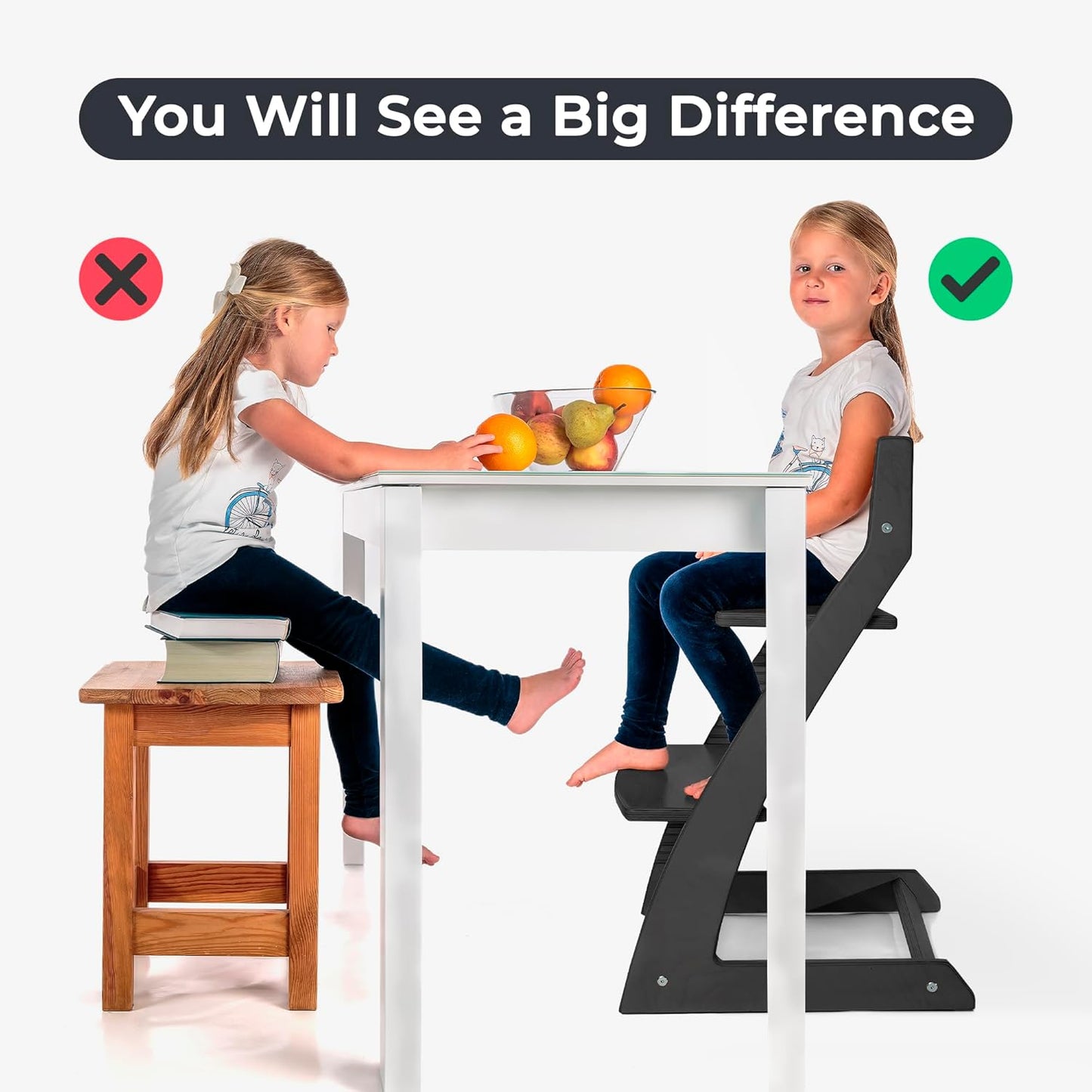 FORNEL Modern Black Wooden High Chair | The Adjustable Grow-with-Me Chair, A Sleek Alternative to Stokke | Perfect for Minimalist & Industrial Kitchens