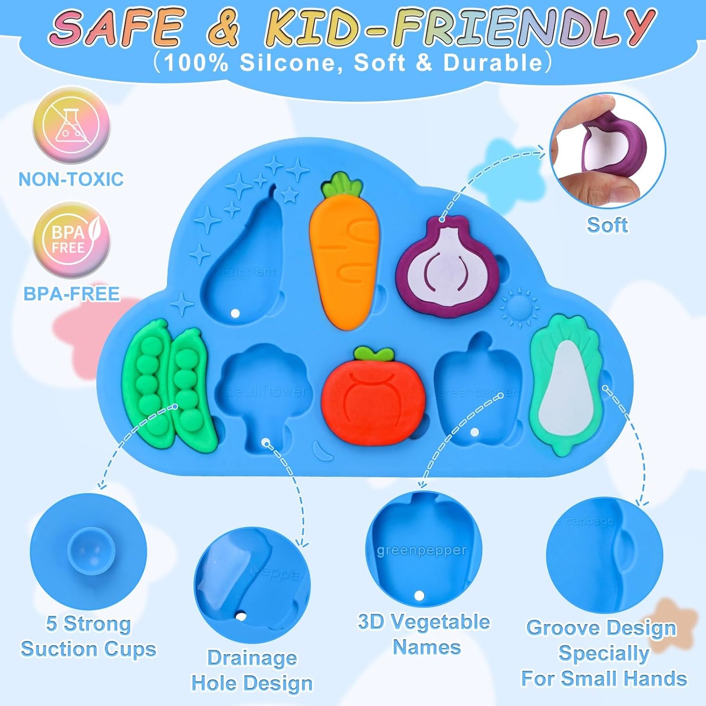 Baby Bath Toys, 100% Silcone Mold Free Vegetable Bath Toys, Soft Toddlers Floating Bathtub Toy, No Hole Tub Water Toys, Shape Sorting&Matching Educational Learning Toys Gift for Boys Girls Kids