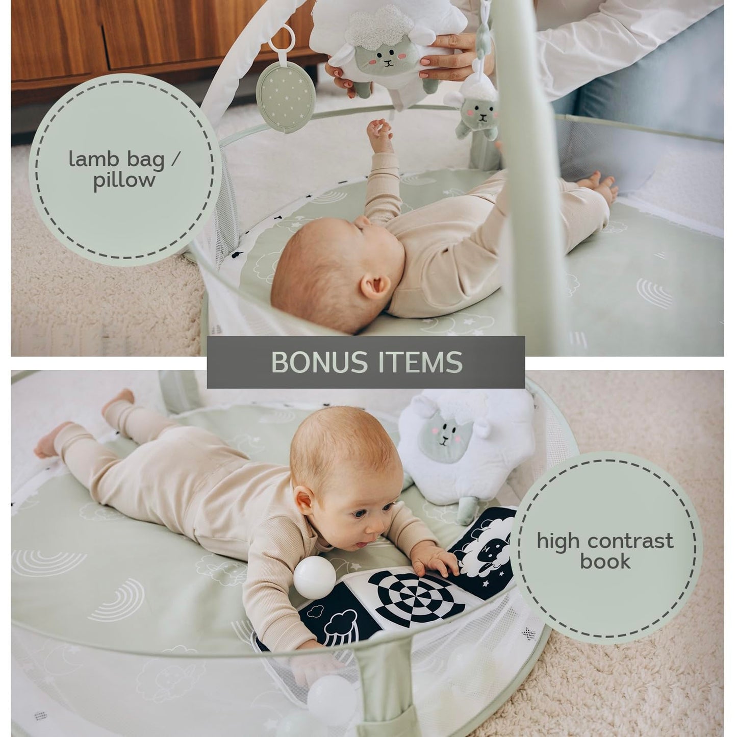 6-in-1 XL Play Mat & Play Gym, Baby Gym, Baby Activity Gym, Sensory Exploration and Motor Skill Development Toys (Sage)