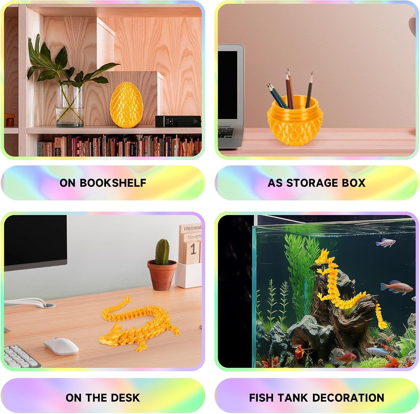 3D Printed Dragon Egg,Dragon Eggs with Dragon Inside,Crystal Dragon Fidget Toys,Full Articulated Dragon Dragon in Egg,Adults Fidget Toys for Autism ADHD (Gold)