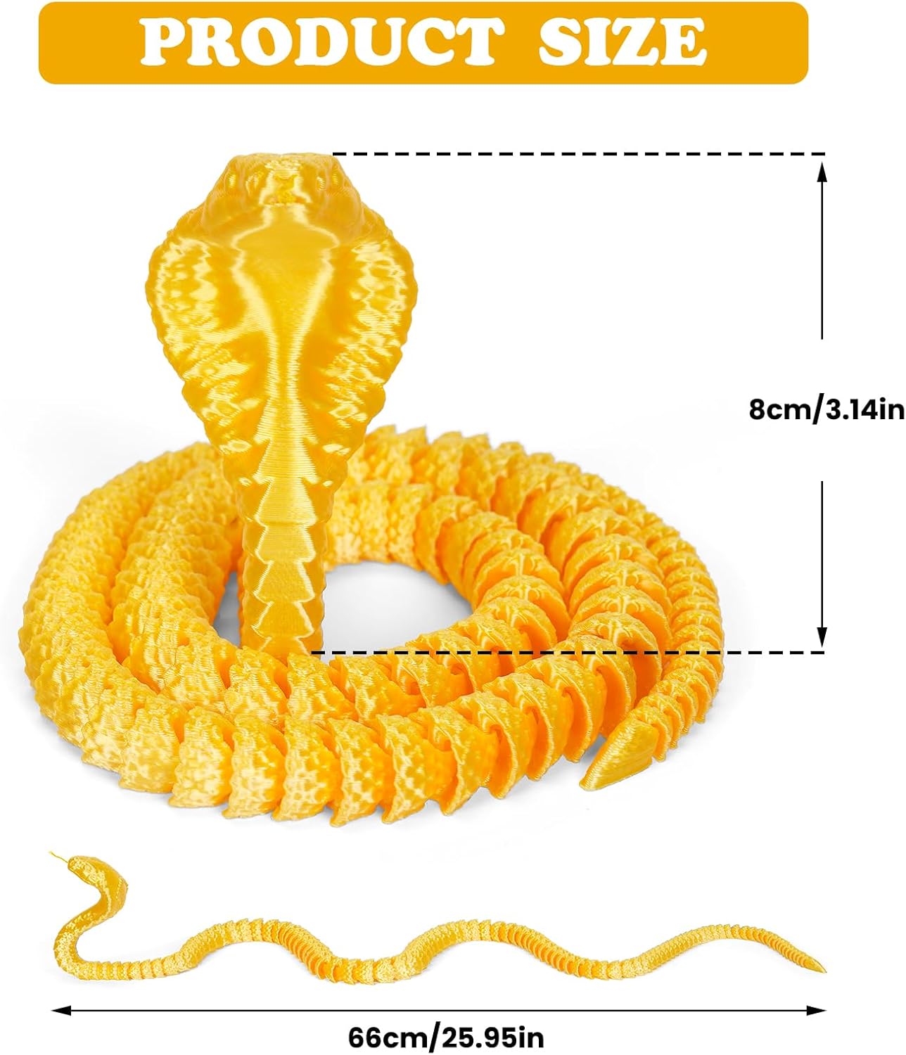 3D Printed Snake 3D Printed Animals 26in Printed Cobra Fidget Toys for Adults 3D Printed Articulated Cobra Flexiable Crystal Snake Toys for Home Office Decor