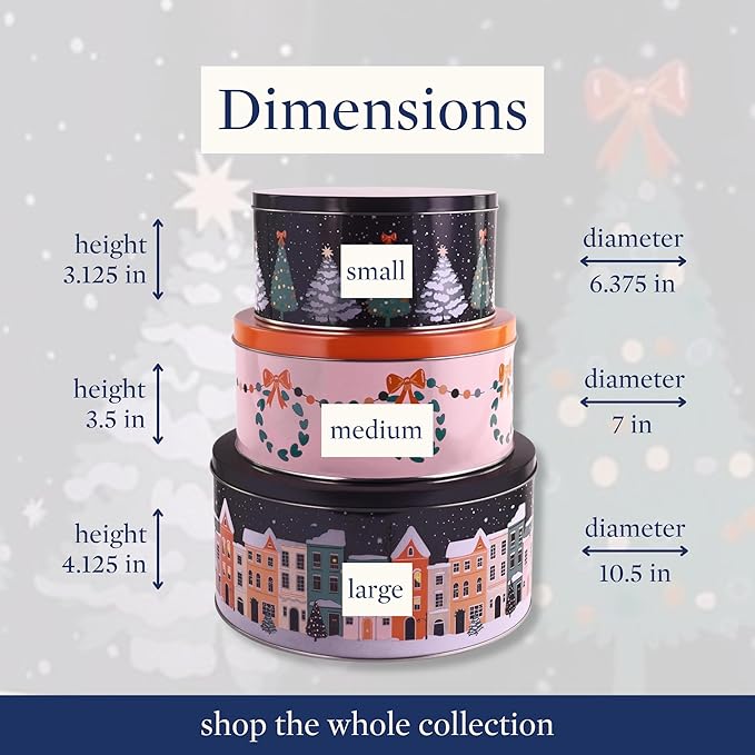 Steel Mill & Co Tin Containers with Lids, 3 Pack Christmas Cookie Tins, Festive Cookie Tins for Gift Giving & Holiday, Large Medium Small, Twas the Night Before Christmas