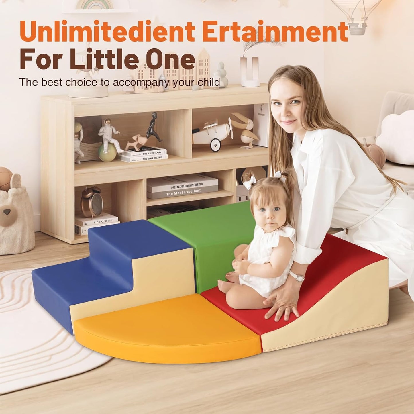 4-Piece Soft PU Leather Toddlers Climbing Toys, Foam Climbing Blocks for Toddlers, Baby Play Set Foam Climb Structures for Toddler 3+, Indoor Crawl Activity Play Gym