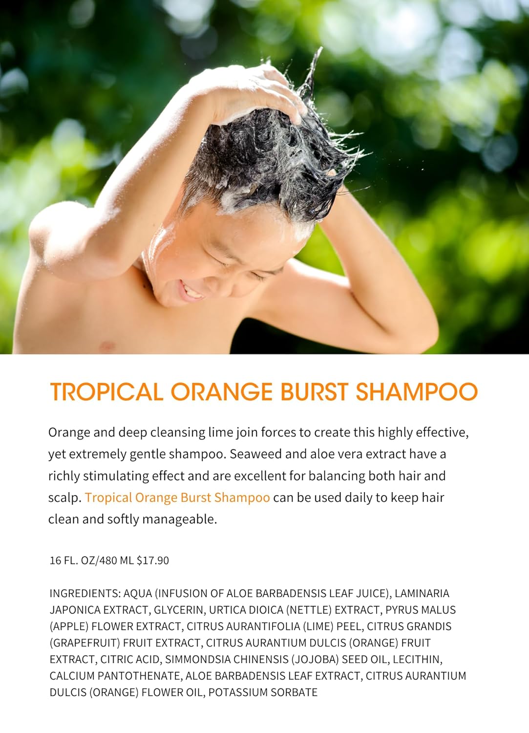 Clean Kids Naturally Tropical Shampoo- EWG Verified, All-Natural, Coconut-free, Gluten-free, Vegan, and Cruelty-free, Paraben-Free (16 Fl Oz, Orange Burst)