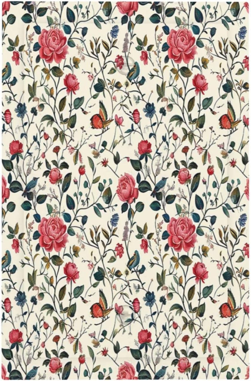 Light Switch Cover Plate Vintage Flowers Rose Leaf Bird Butterfly 1 Gang No Device Blank Electrical Wall Plates Faceplate Decorative Switch Plate for Bedroom living Room Decor