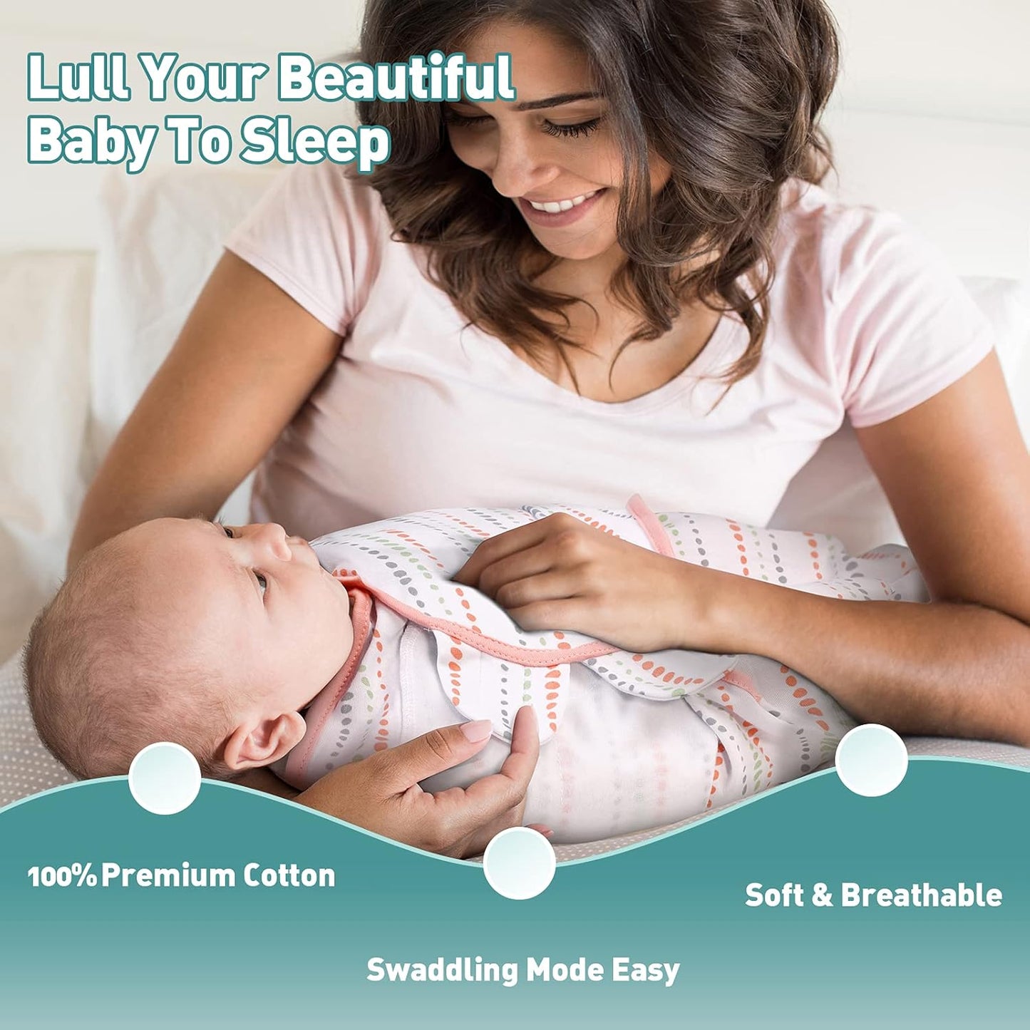 GLLQUEN BABY Swaddle Blankets for Baby Girls, Orange Pink Feather & Wave Point, 3 Pack Wrap Set, Newborn Adjustable Swaddles Sleep Sack, 0-3 Months (Small/Medium)