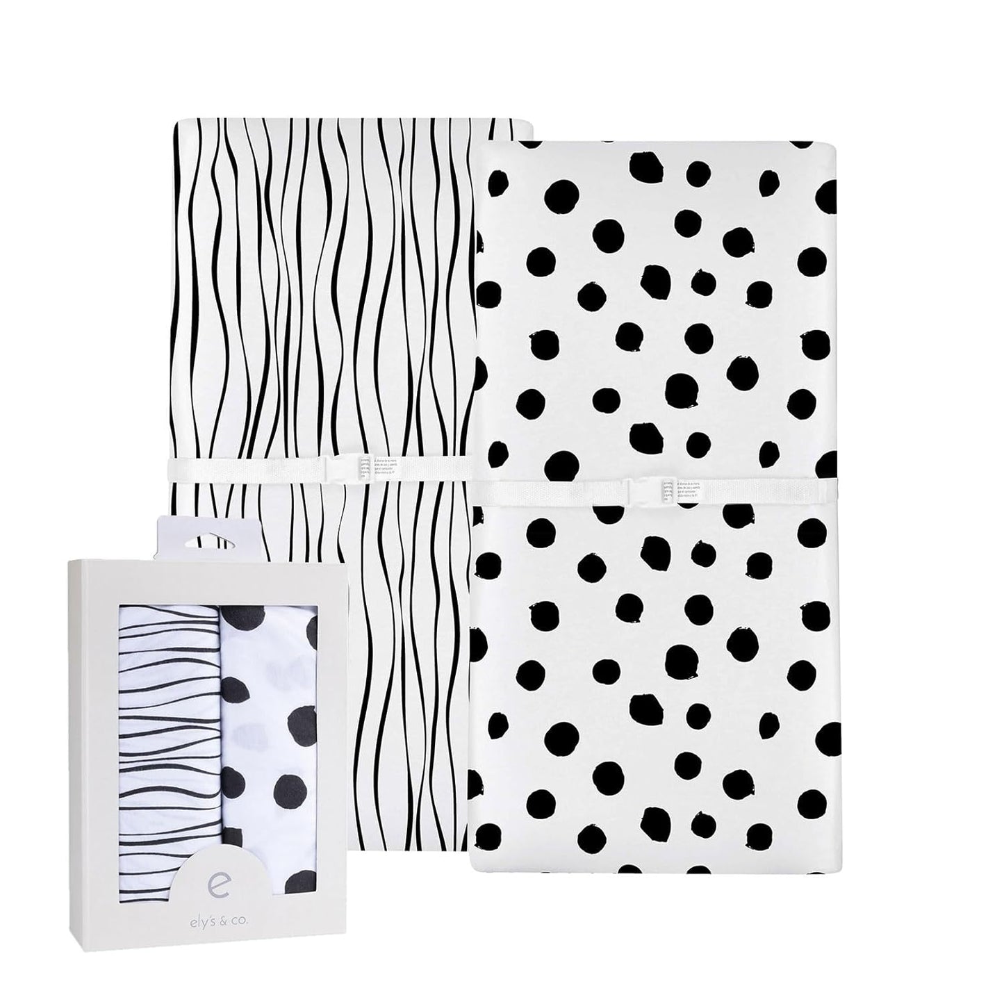 Changing Pad Cover Set | Cradle Sheet 2 Pack 100% Jersey Cotton Black and White Abstract Stripes and Dots by Ely's & Co