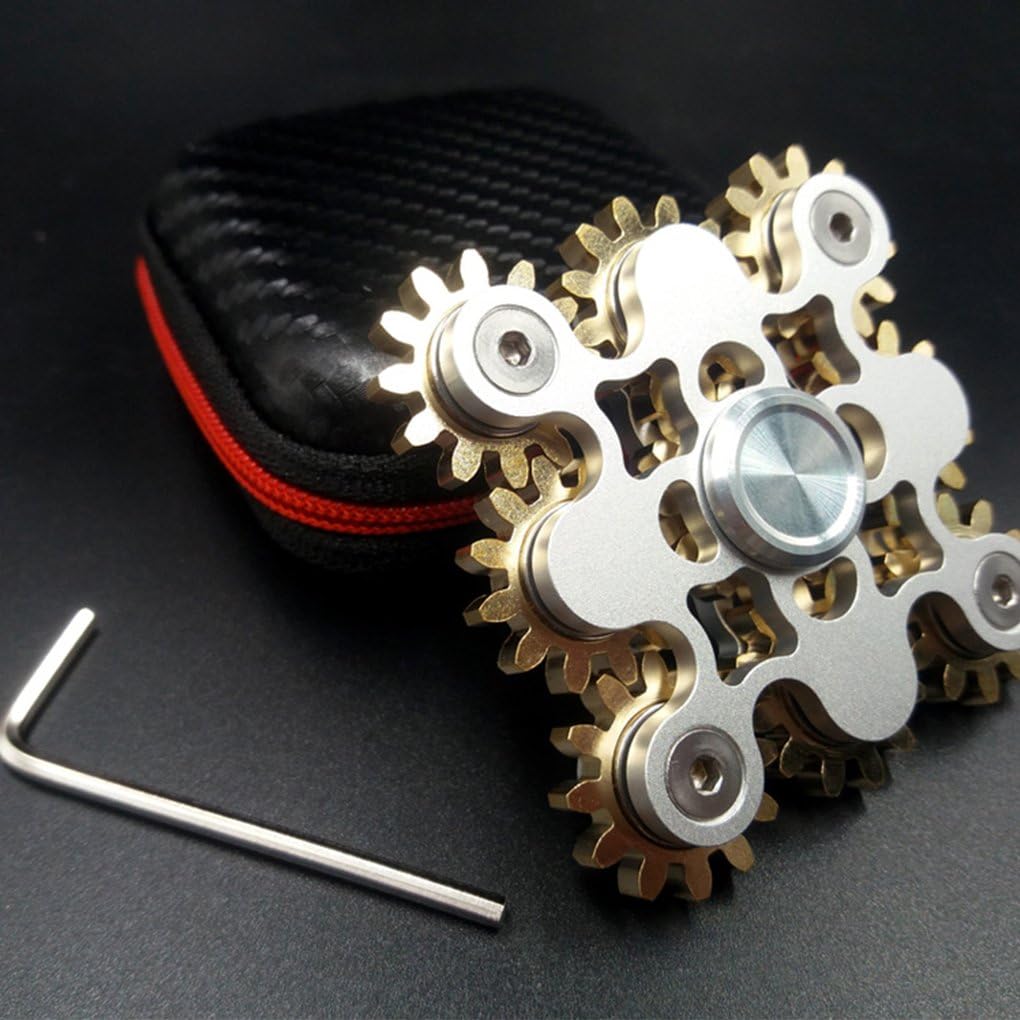Pure Brass Fidget Spinner Gears Linkage Fidget Gyro Toy Metal DIY Hand Spinner Spins Long Time EDC Focus Meditation Break Bad Habits ADHD with Multiple Premium Bearings (9 Gears White)