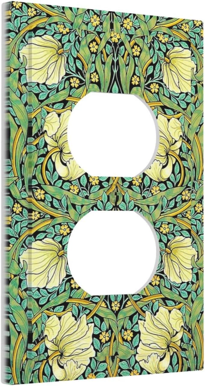 Outlet Covers William Morris Vintage Floral Yellow Flowers Green Leaf 1 Gang Duplex Wall Plate Decorative Switch Plates Electrical Receptacle Faceplate Light Switch Cover for Bedroom Decor