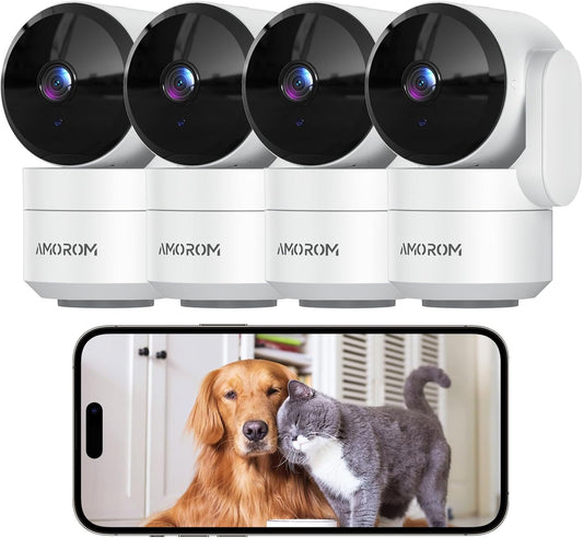 Pet Camera 360° Home Security Cameras with 2-Way Audio,Night Vision,Motion Detection,Dog Camera with Phone app,Pan/Tilt,Cloud & SD Card Storage,Compatible with Alexa/Google Home,2.4GHz WiFi,4 Pack