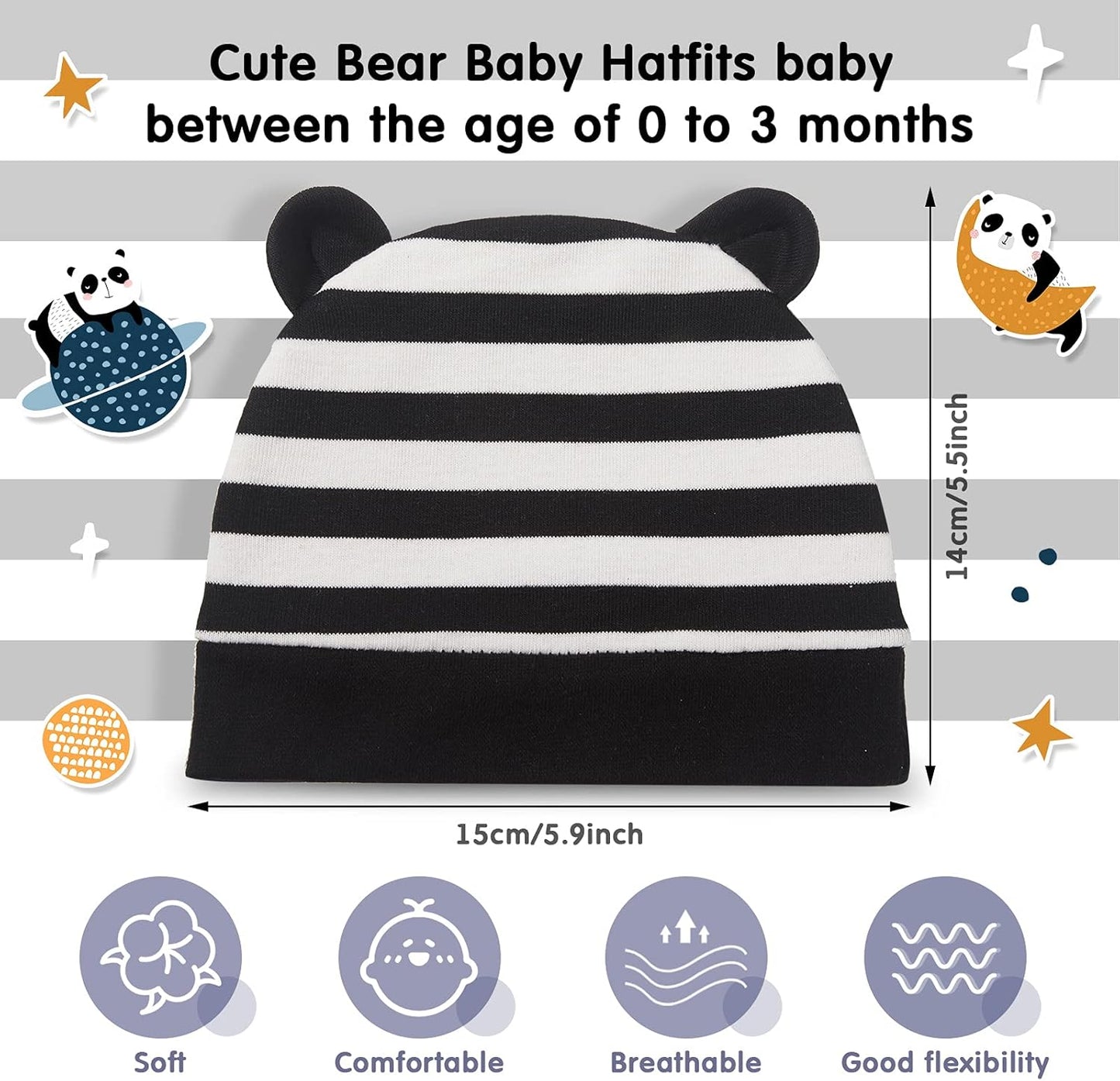 Geyoga 6 Pieces Newborn Baby Hat Bear Ears Infant Caps Baby Boy Girl Toddler Hats Infant Beanie Caps for 0-3 Months