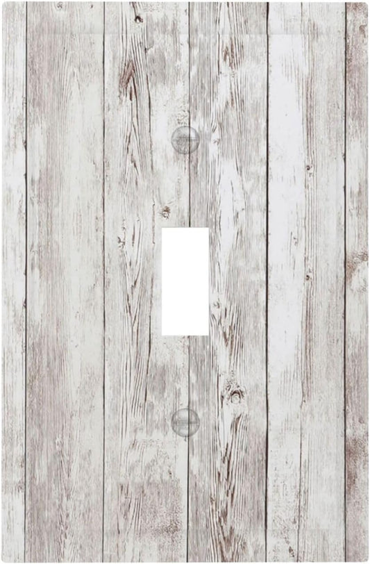 Decorative Light Switch Cover Rustic Vintage White Wood Grain 1 Gang Single Toggle Device Electrical Faceplate Switchplates Decorator Outlet Wall Plate for Farmhouse Home Decor