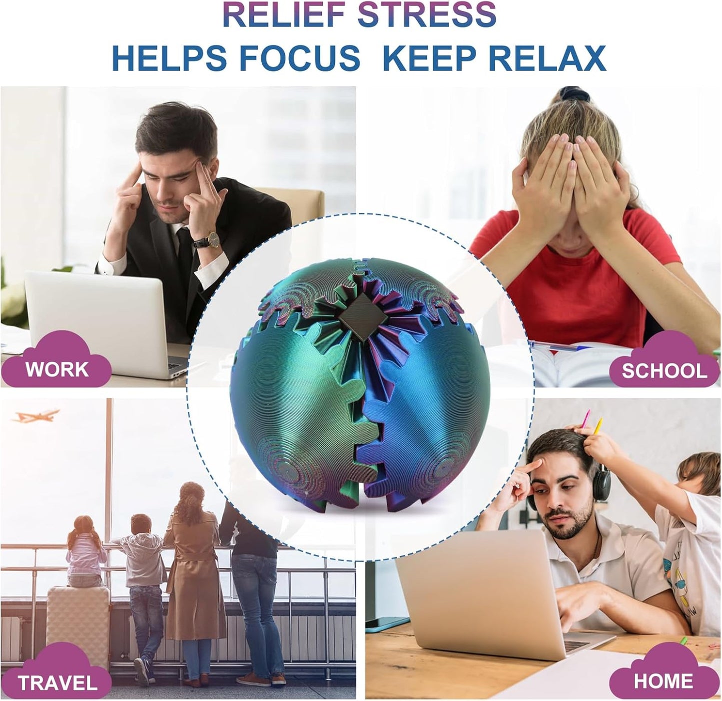 Gear Ball, Gear Sphere, 3D Printed Gear Ball Spin Ball Cube Fidget Toys GearSphere Ball, Stress Ball, Gear Sphere Desk Toy, Fidget Ball, Gear Toy for Stress and Anxiety Relaxing (Laser Color A)