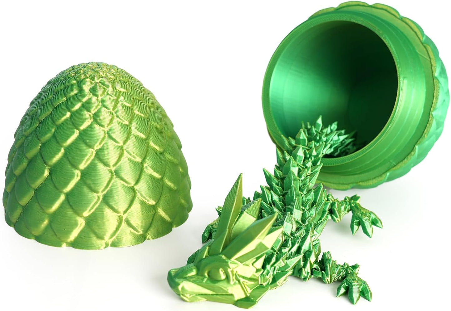 Dragon Egg - Surprise Egg with 8” Pearly Sheen Dragon Inside, 3D Printed Gift, Articulated Dragon Toy for Birthday, Home Decor (8” Green Mix Gold)