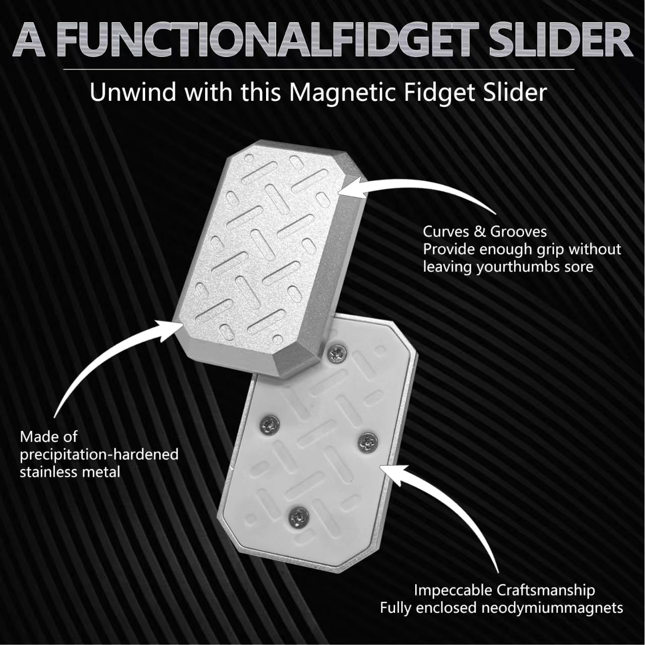 Magnetic Metal Fidget Toys, Aluminium Alloy Push Card Fidget Slider Stress Relief Toy, EDC Adult Fidget Toys, ADHD Autism Sensory Toys, Office Desk Toys for Boyfriend and Father (Silver)