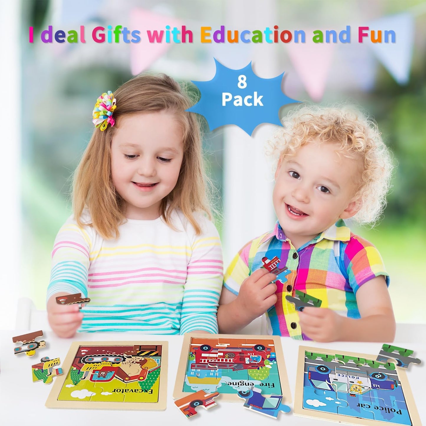 Wooden Puzzles for Toddlers 2-4, 9 Pieces Vehicle Jigsaw Puzzles for Kids Ages 3-5, Toddler Toys for 2-4 Preschool Learning Activities, Learning & Educational Toys, Gifts for Boys, Girls