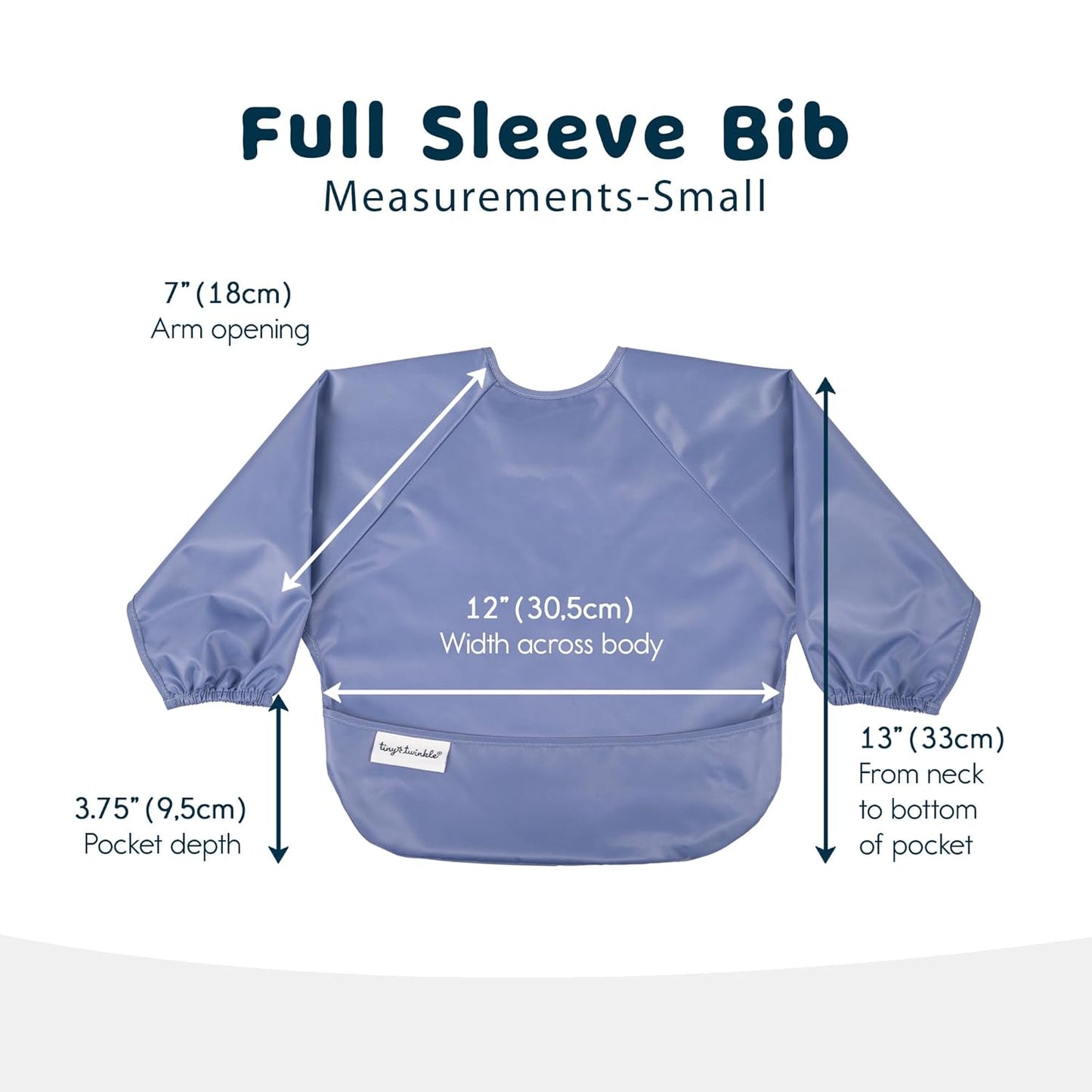 Tiny Twinkle Mess Proof Baby Bibs, 2pk Waterproof Smock Baby Bibs for Eating, Machine Washable Long Sleeve Bibs, Baby Led Weaning, Toddler Bibs, BLW Supplies (Periwinkle Putty, Small 6-24 Months)