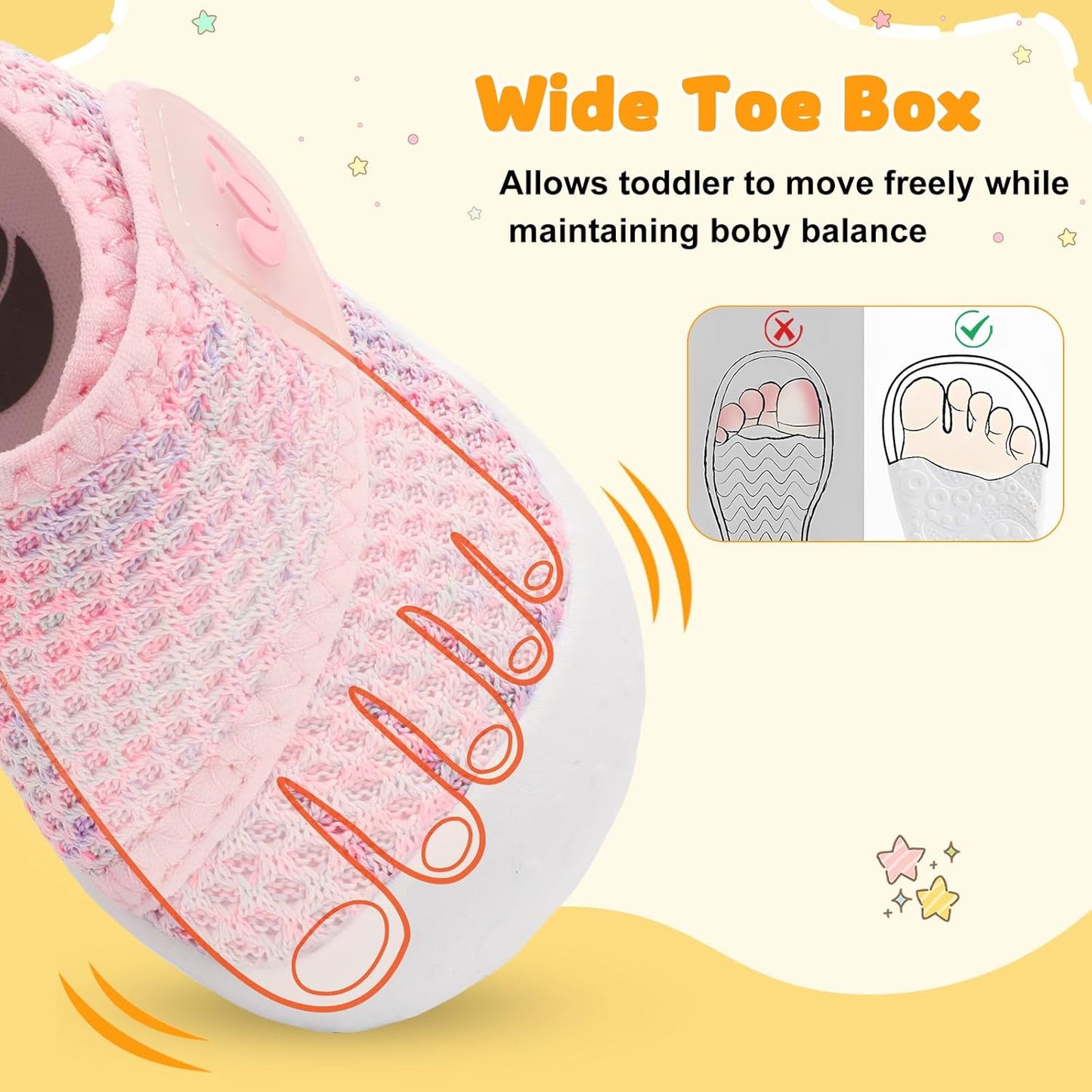 FEETCITY Baby First Walking Shoes Wide Baby Shoes Infant Sneakers Newborn Crib Shoe Barefoot Lightweight Slip On Shoe