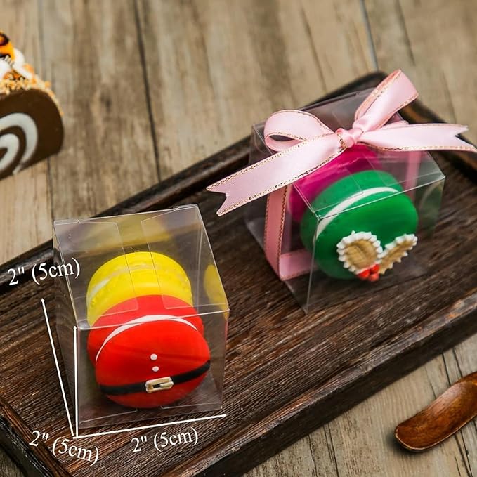 100 Pack 2x2x2 Inch Plasric Clear Macaron Boxes, Treat Boxes, Chocolate Truffle Boxes, Bakery Boxes For Dessert Candy Cookies Mini Cupcake Packaging Christmas Wedding Favors, Baby Shower