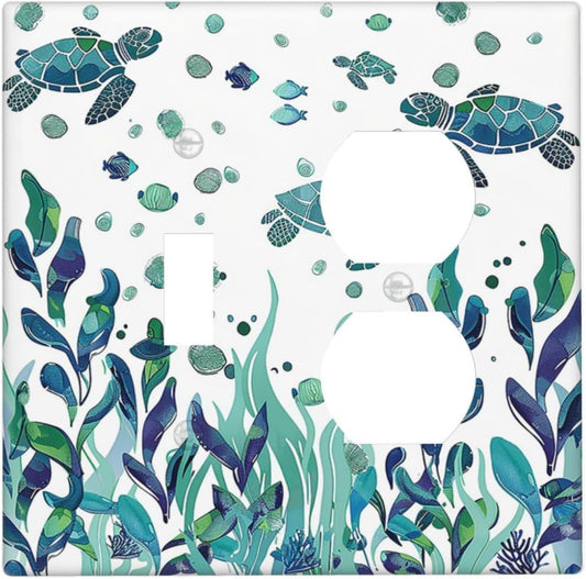 Wallplates Vibrant Turtle Seagrass Watercolor Painting 1 Toggle 1 Duplex Switch Plate Electrical GFCI Faceplate Decorative Light Switch Covers for Bathroom living Room Decor