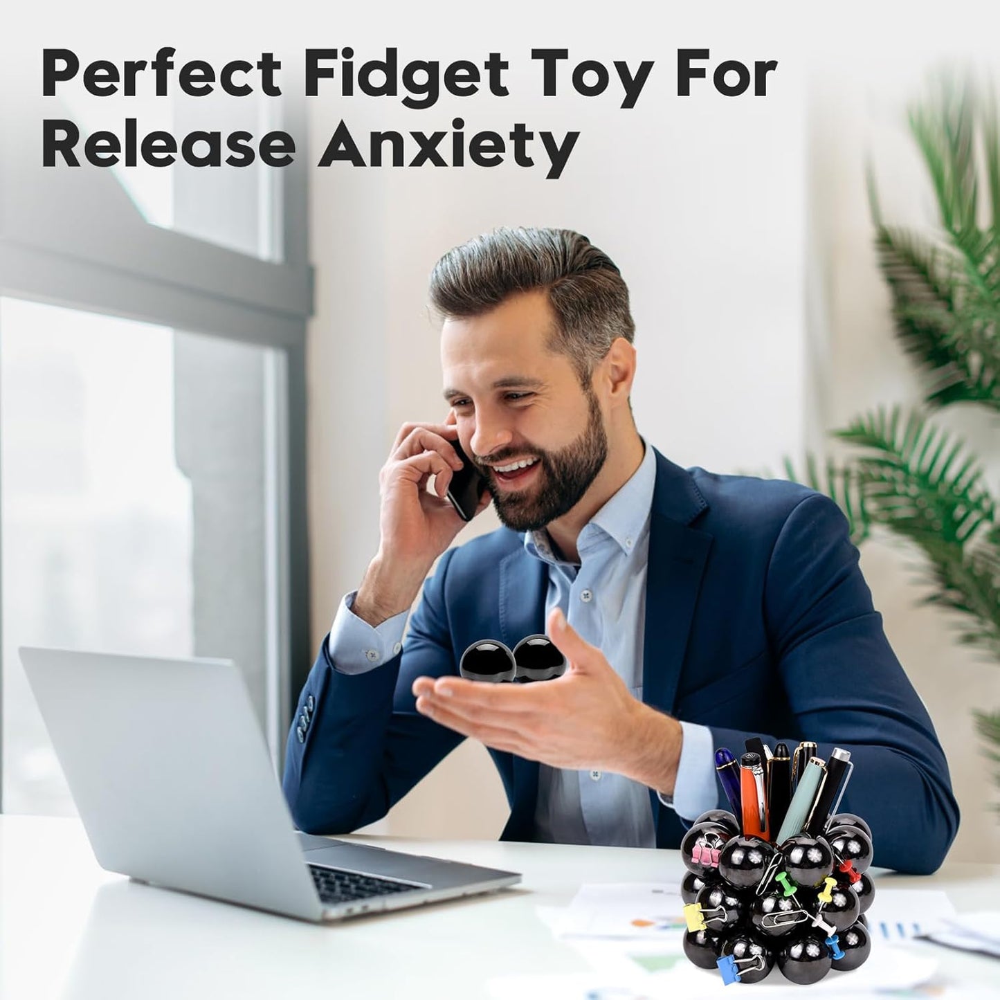 Magnetic Balls, 33mm Magnetic Fidget Balls, Magnets Balls Fidget Toys for Adults, Executive Desk Toys Gift for Stress Relief and Desk Decorations for Men, Women, Teens, Office Workers (Black, 6 Pack)…