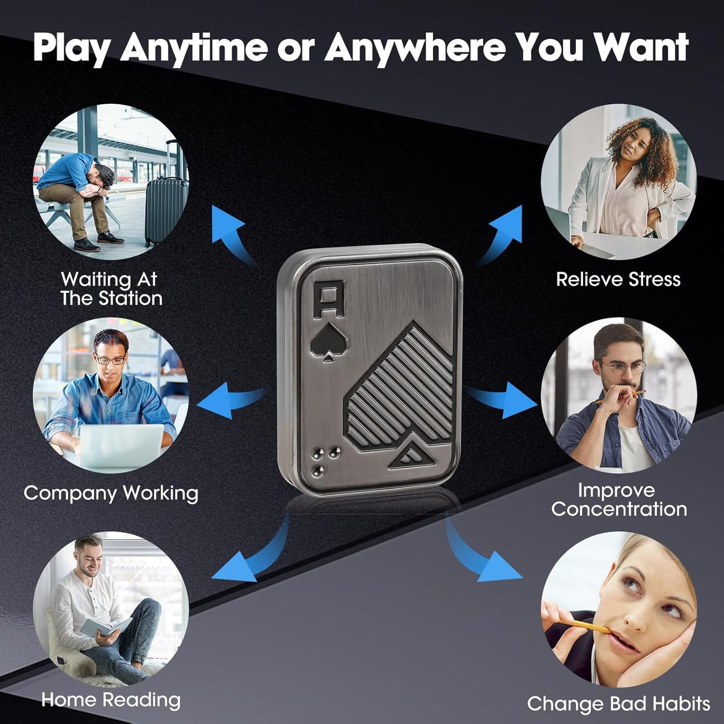 Fidget Slider, Metal Poker Push Card, Fidget Toy, Fidget Clicker for Adults, Relieve Stress, Gift for Boyfriend, Husband and Father (Silver A)