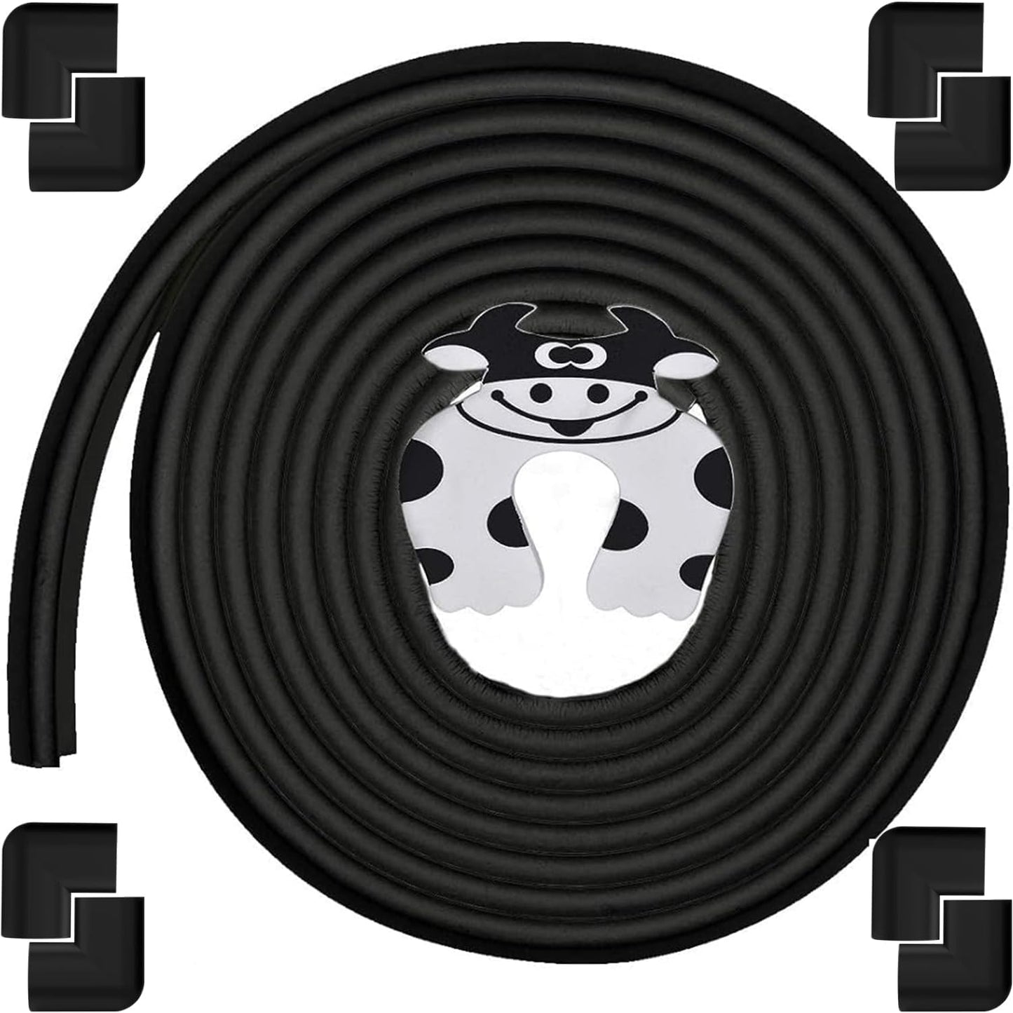 Edge Corner Protector Baby Proofing (Large 20ft Edge 8 Corners), Durable, High Density Rubber Foam, Fireplace Stair Furniture Safety Bumper Guard, 3M Double-Sided Tape, Black