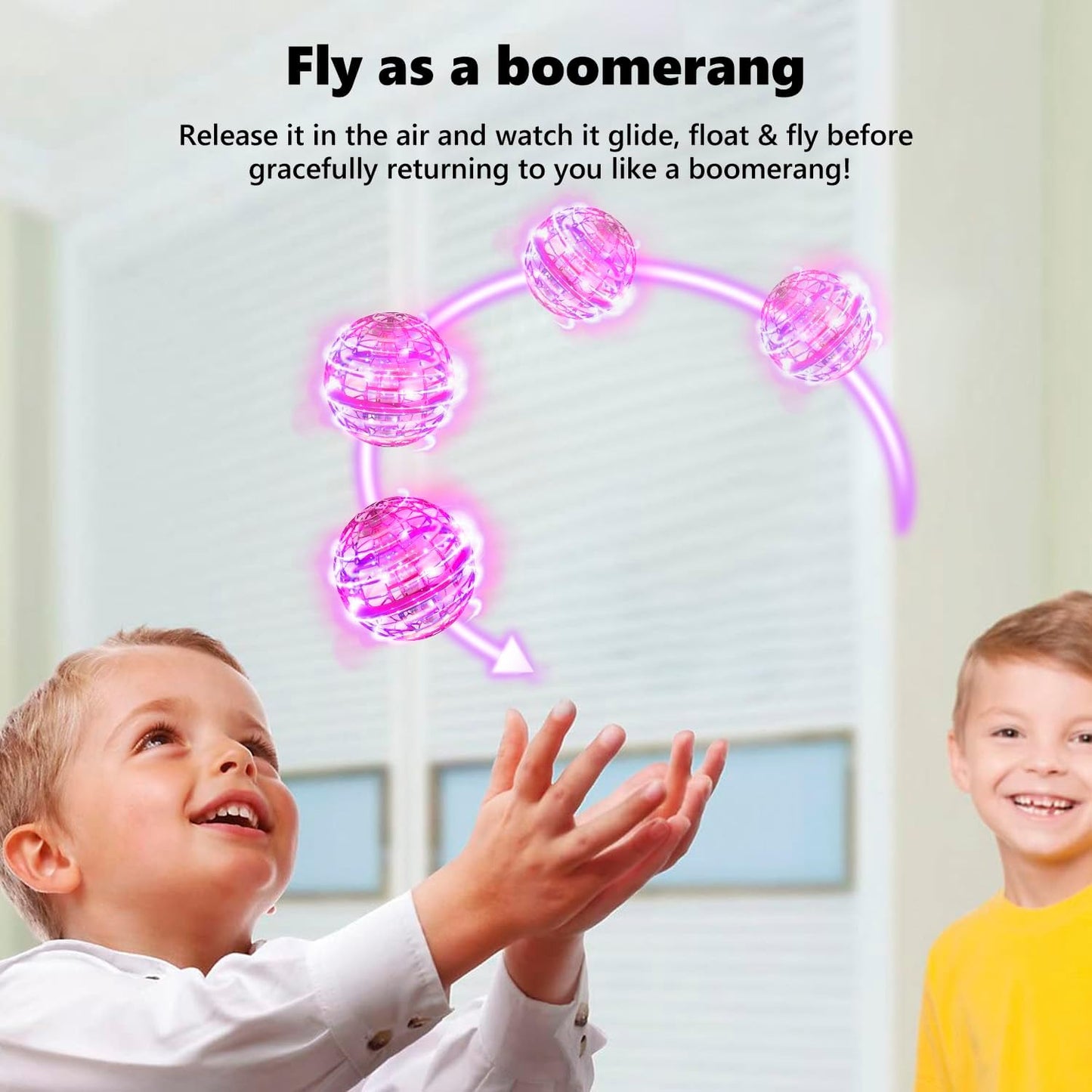 Flying Orb Ball Toy 2024 Upgraded Hoverball Led Magic Orb Drone Ball Fly Orbi Pro Flying Spinner Boomerang Ball for Girls Boy Gifts Age 6-8 -Rose