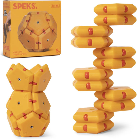 Speks Geode Matte Pentagons Magnetic Fidget Toy for Adults | Quiet Sensory Toy for Stress Relief & Anxiety, Office Desk Toy & Top Gadget Gift Idea | Solar Flare, 12-Piece Set