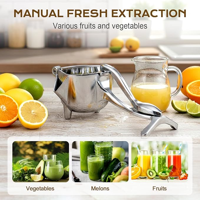 Aluminum Alloy Fresh Manual Lemon Juicer, 2025 New Upgraded Compact Citrus Press, Durable Lime Juicer for Extractor Fresh Lime Juice, Manual Juice Extractor for Home Kitchen Tool (Silver)