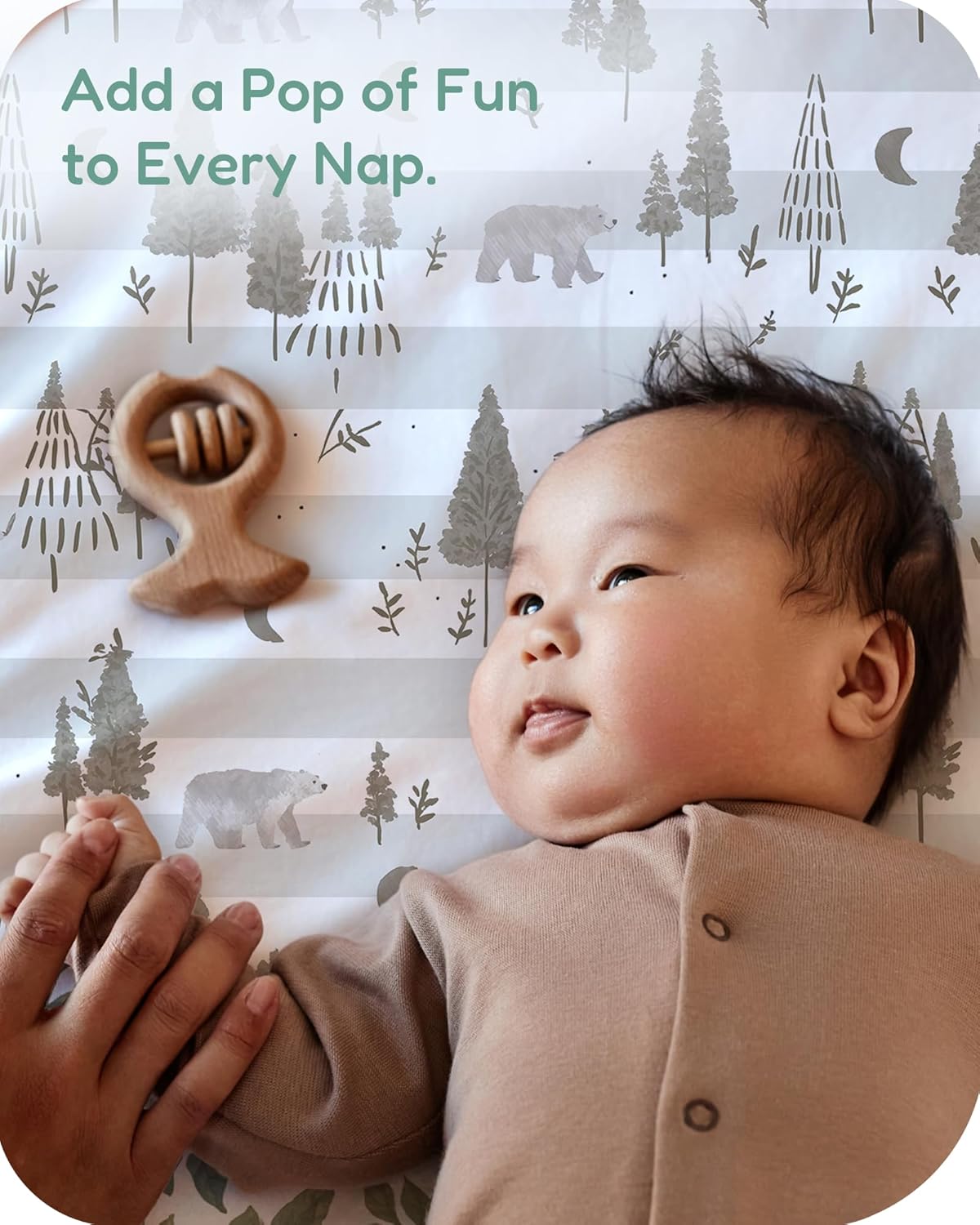 Pack and Play Sheets Fitted, Beige Trees&Leaf Design, Hypoallergenic, Soft and Safe, 2 Pack for Boys and Girls