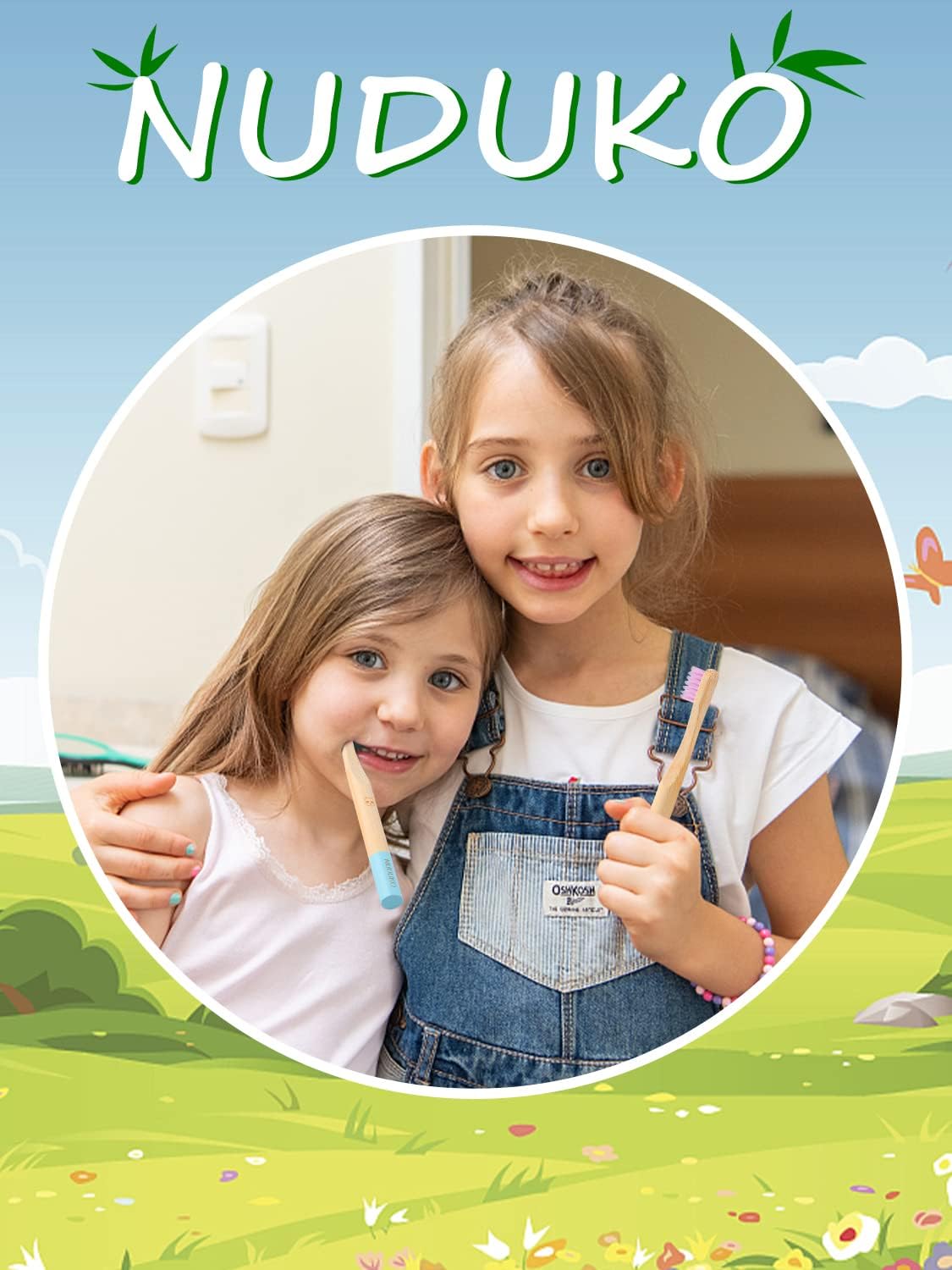 Bamboo Kids Toothbrushes (6 Pack) - Soft Bristle Organic Compostable BPA Free Toothbrush for Kids Toddler Baby Tooth Brush, Eco Friendly Natural Biodegradable Wooden Toothbrush - Round Handle