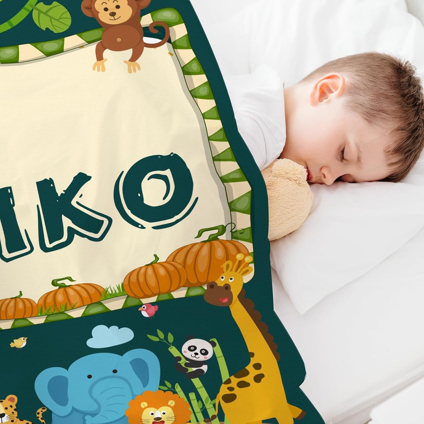 Personalized Cute Animals Name Blanket, Custom Monogram Name Blankets Elephant Monkey Toddler Boy Soft Flannne Swaddling Blankets Customized Memorial Gift for Infant Newborn Shower