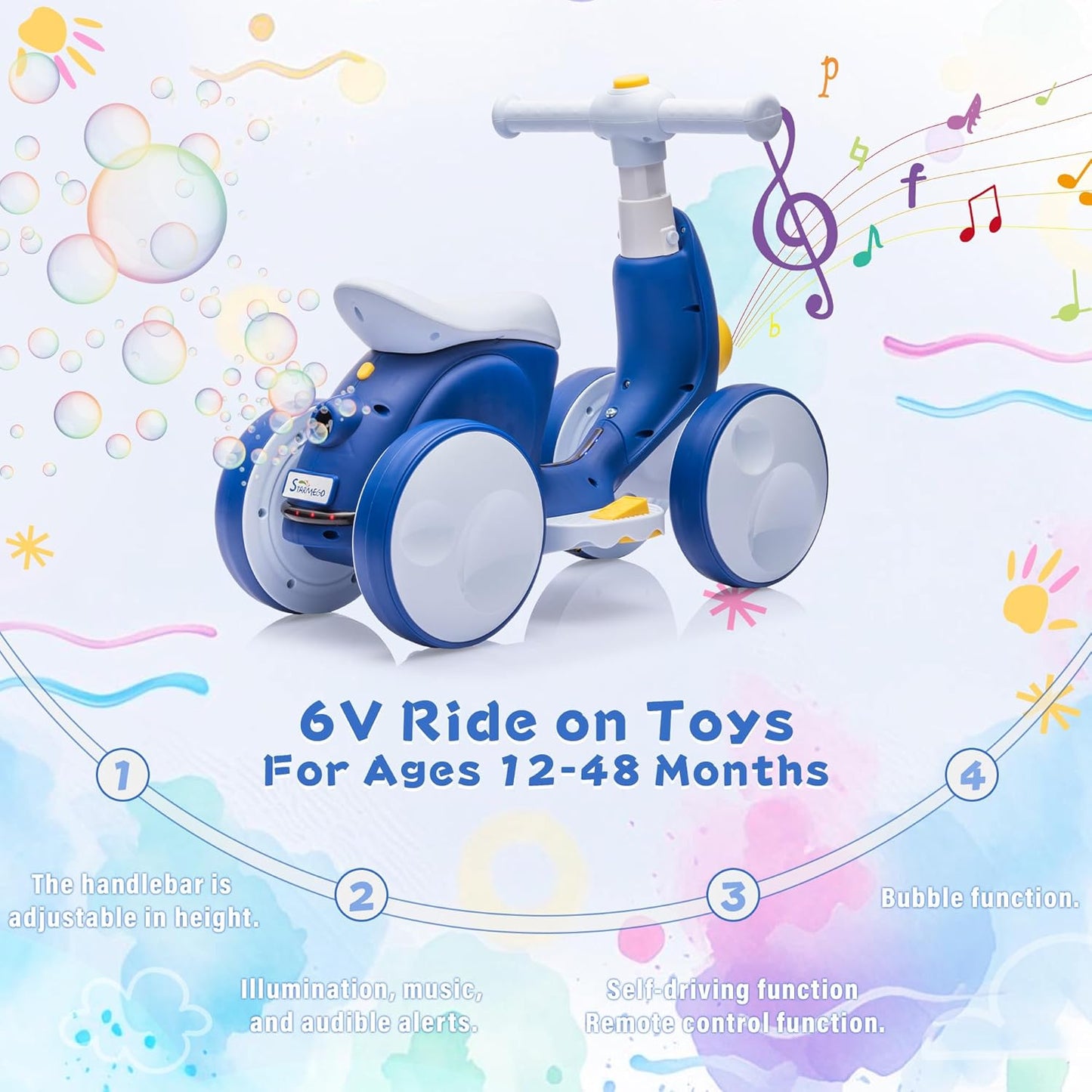 6V Electric Baby Balance Bike for 1 Year Old Boys Girls Ride on Toys 12-48 Month Toddler Balance Bike, 4 Wheels Kids First Bike with Remote Control First Birthday Gifts- Blue