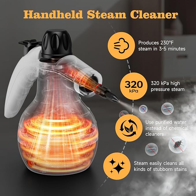 Steam Cleaner, Handheld Steam Cleaner, Steam Cleaner for Home with 16 Accessories and Automatic Steam Switch, Steamer for Cleaning Home, Living Room, Kitchen, Bathroom, Car (White)
