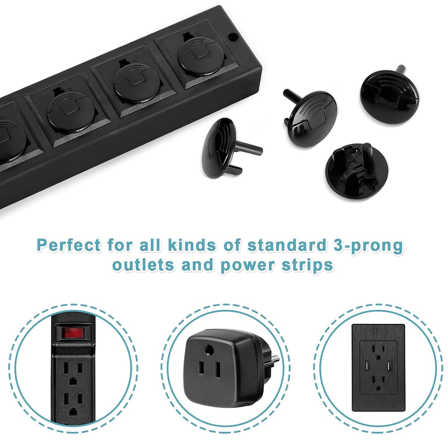 52 Pack Black Safety Outlet Covers Baby Proofing, Electrical Socket Outlet Plugs 3-Prong Child Proof for Kids House