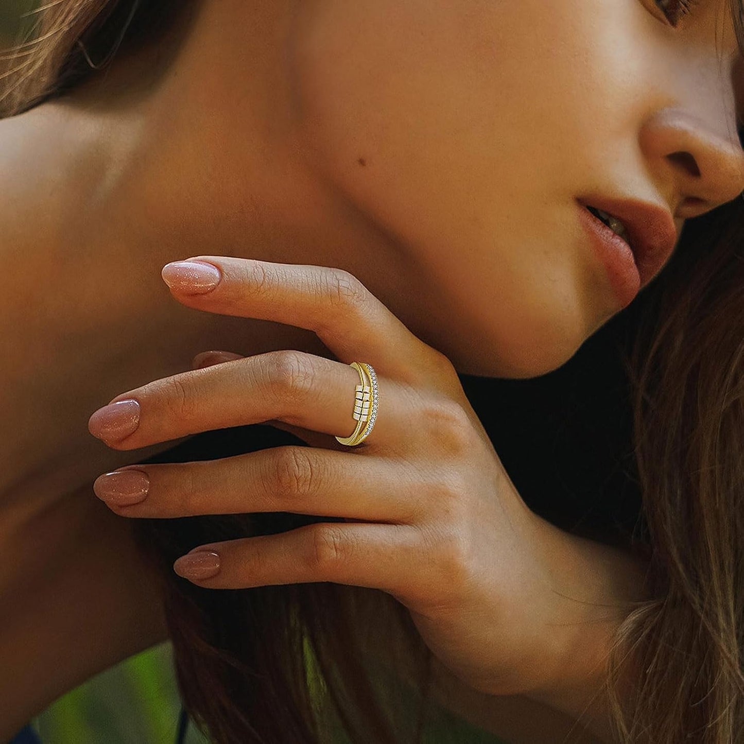 INFUSEU Funny Spinner Fidget Rings for Women Girls Anti Anxiety Stress Worry, Adjustable Size