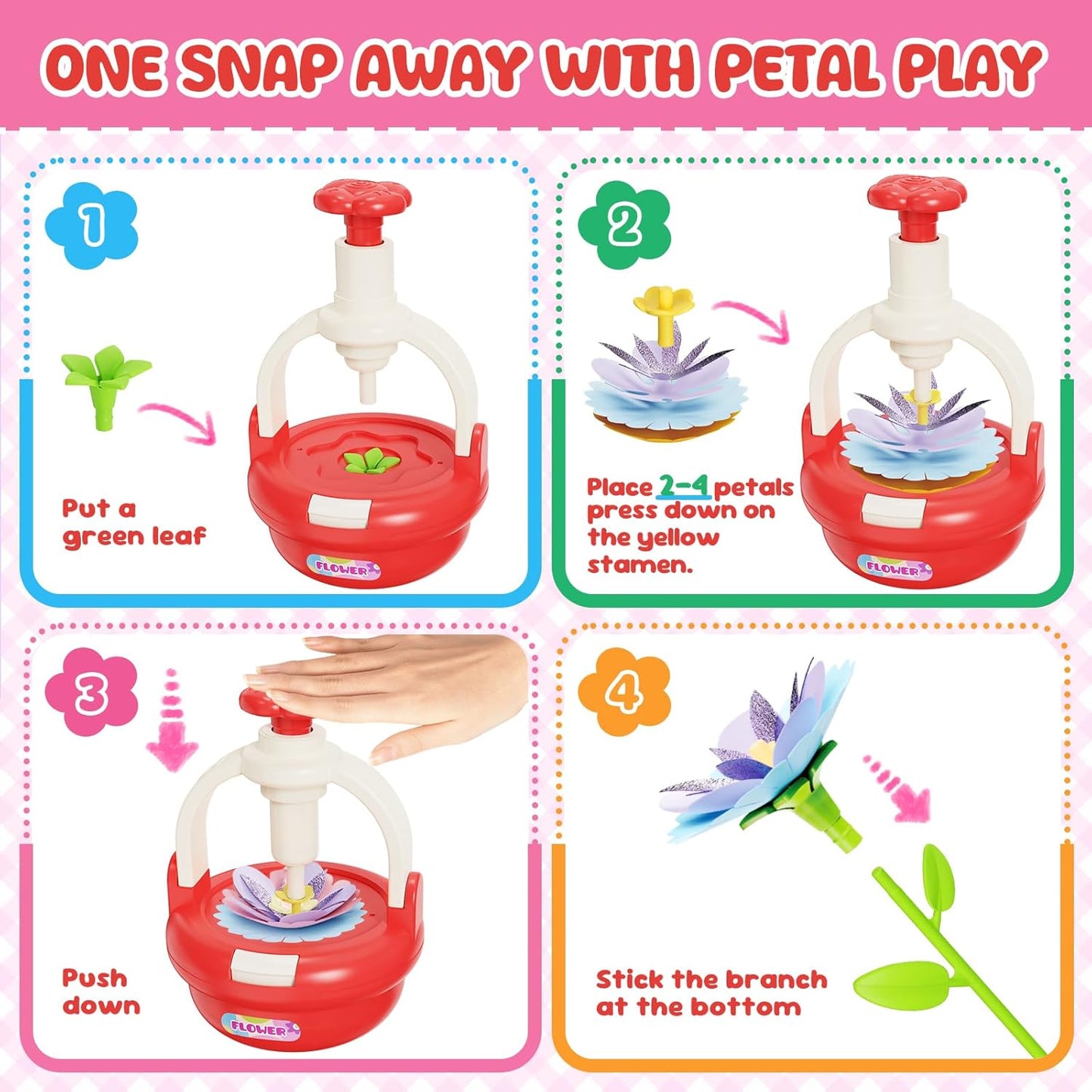 Einailvk Fabric Flower Bouquets Toys, DIY Flower Making Kit for Kids 3 4 5 6 7 8 9 10 11 12 Year Old Girl Birthday Christmas Gift, Art and Crafts Kit Toys for Girls 4-6 6-8 8-12 Year Old (RED)