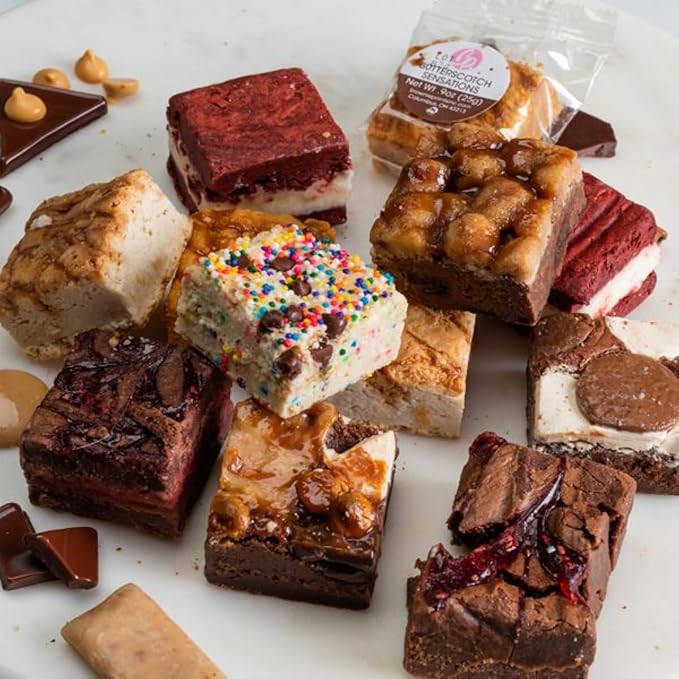 Brownie Points Brownie Points 16-Baby Brownies Gift Box. Individually Wrapped-Fudge Chocolate Brownies Gourmet gift for him, her, and friends. (Gift box and a Bow with 16 Brownies - BP_BABY16) Gourmet Sweet Desserts