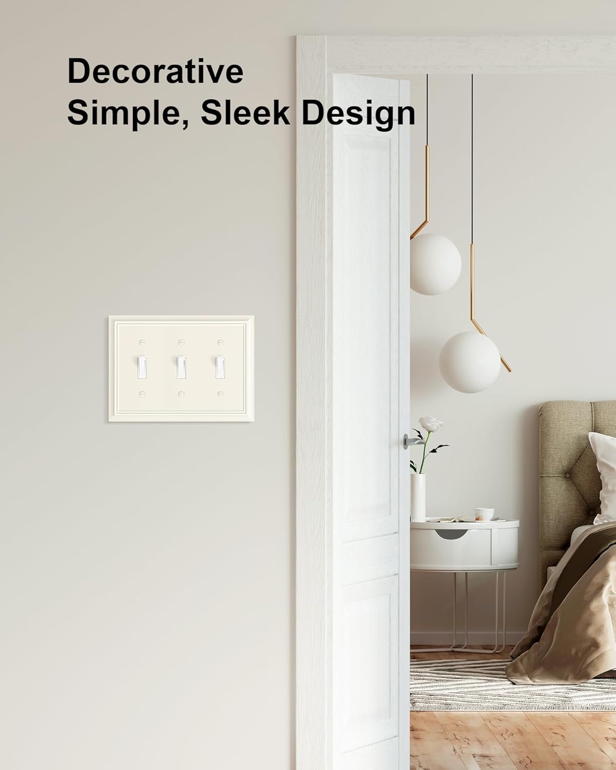 2-Pack Triple Toggle Light Switch Cover Plate, Durable Natural Bamboo Fiber Decorative Switch Plate Covers, Light Almond 3 Gang Wall Plate, Corrosion Resistant