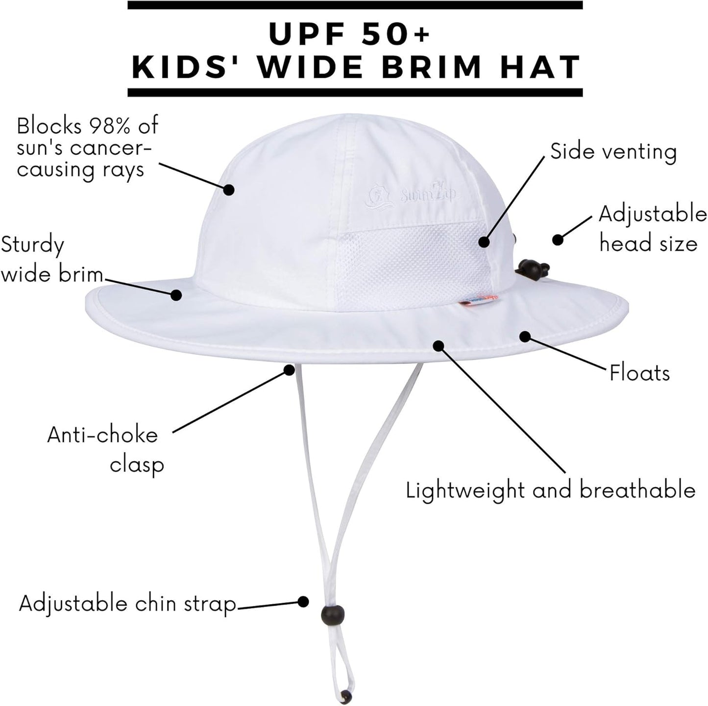 SwimZip Wide Brim Sun Hat | UPF 50+ Protection for Baby, Toddler, and Kids