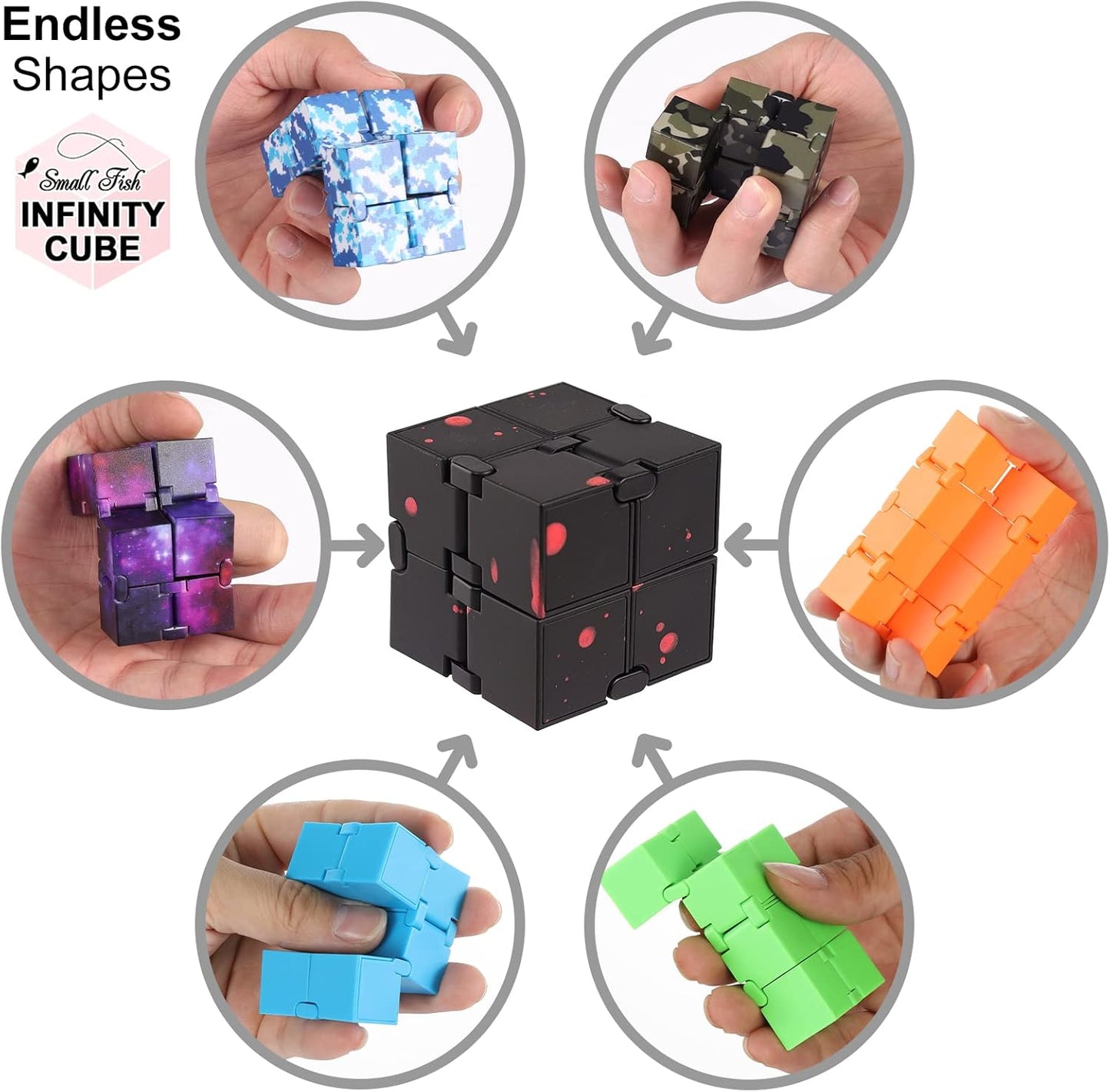 SMALL FISH Fidget Infinity Cube - Built-in Metal Never Ending Infinity Cube, Cool Sensory Infinite Fidget Toy for Stress and Anxiety Relief, Best for Adults and Kids with Autism,and ADHD (Black)