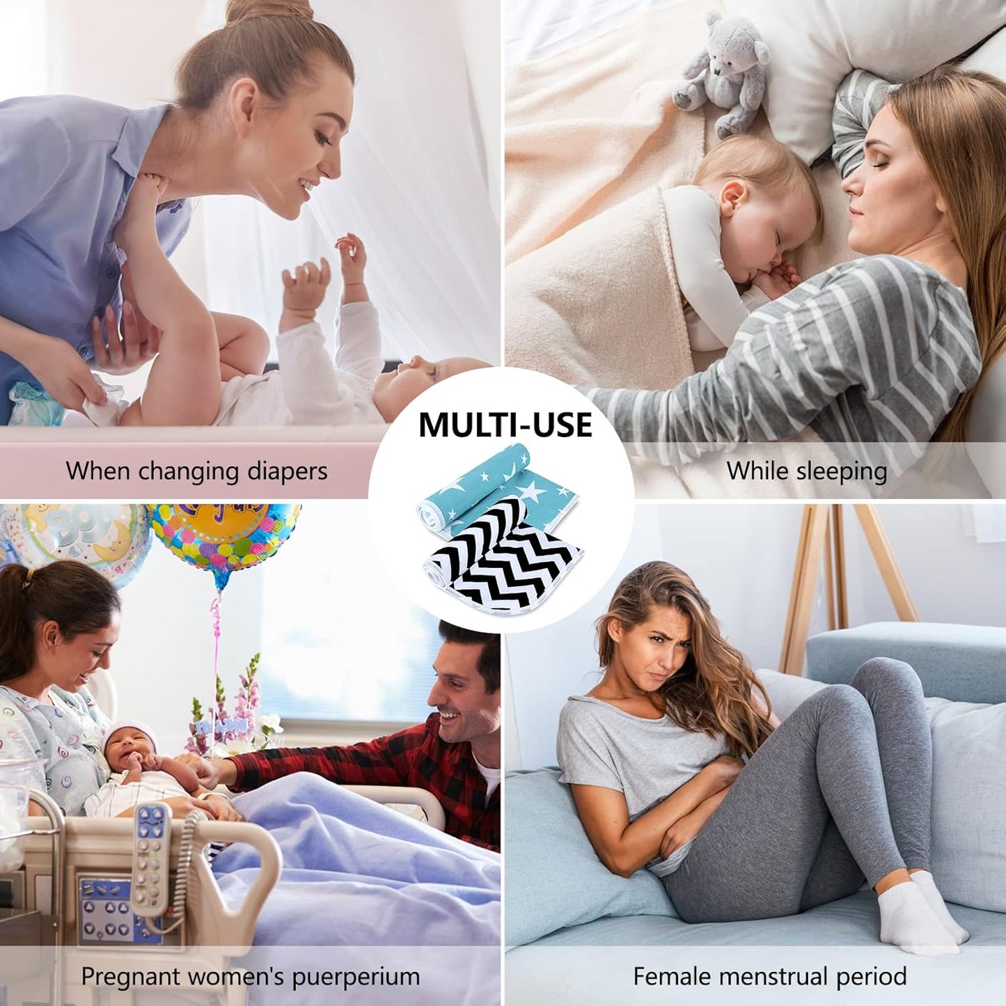 2Pcs Diaper Changing Pads for Baby, Portable Change Mat, 3Layers Waterproof Change Pad Foldable Absorbent Mats for Women, Reusable Incontinence Underpads for Patient 24''x30''