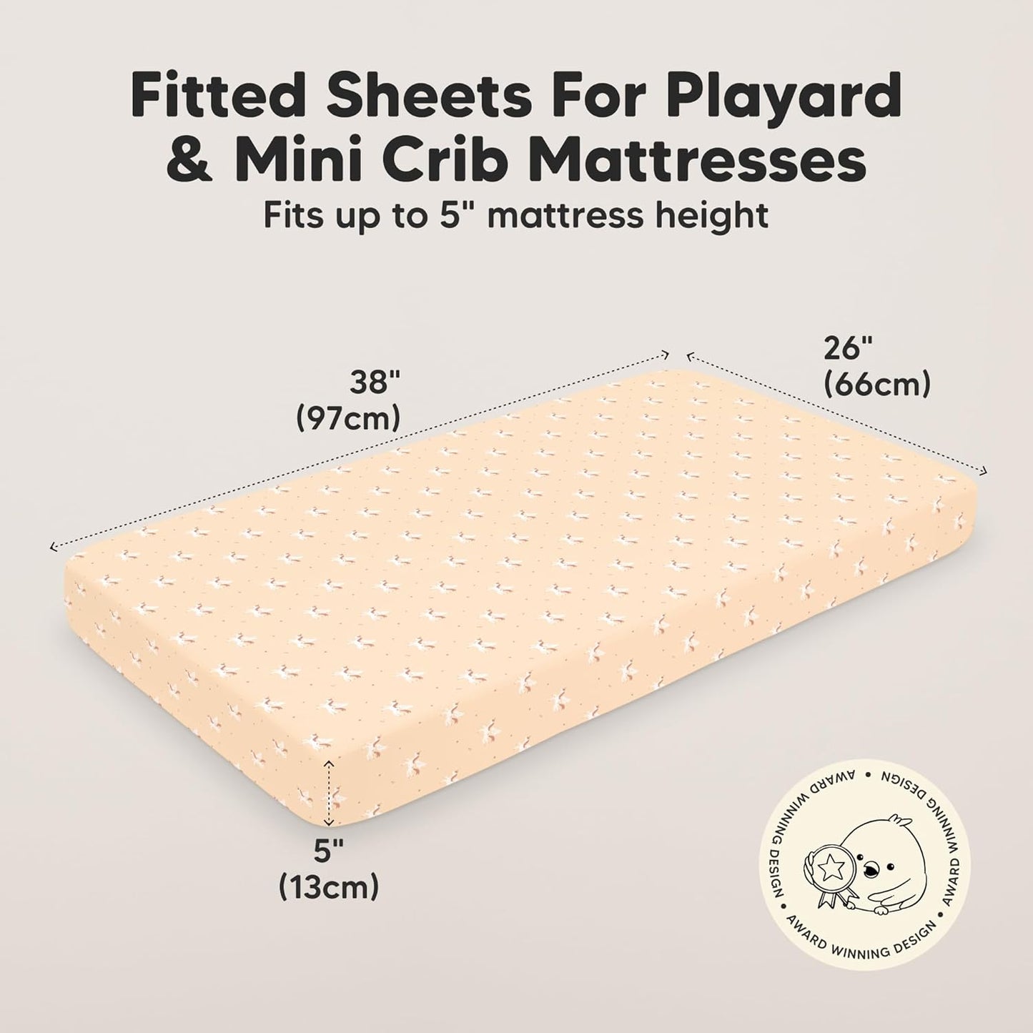 2-Pack Mini Crib Sheets Fitted - 38x26 Pack N Play Sheets for Pack and Play Mattress, Organic Cotton, Soft & Breathable Playard Bedding, Neutral Mini Toddler Bed Cover for Boys, Girls (Lune Mystic)