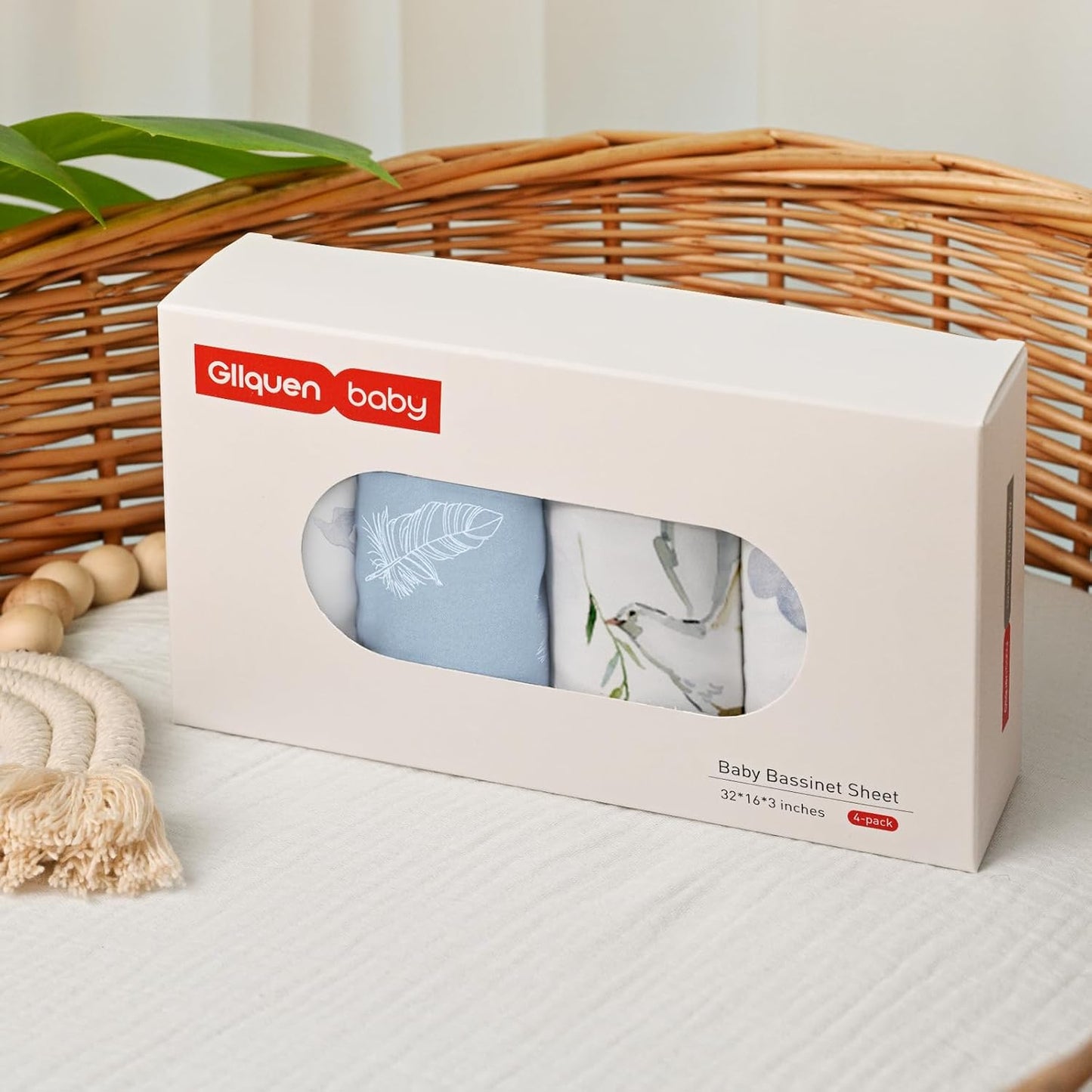 Gllquen Baby Bassinet Sheets 4 Pack, Breathable Cozy Fitted Mattress Sheet, Elastic Travel Crib Fashionable Pattern, Standard Cradle Safe Sheets for Babys Boy Girls 32"x16" (Pigeon)