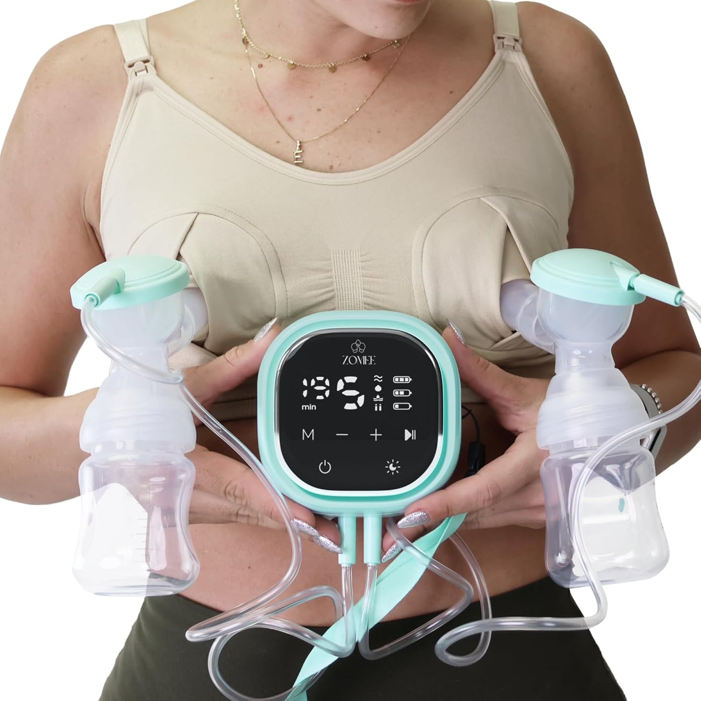 Zomee Z2 Double Electric Breast Pump - Shabbat Mode Edition - Portable, Hands Free Pumping Hospital Grade Wearable Breast Pump Including; Black Bamboo Pumping Bra (2XL)